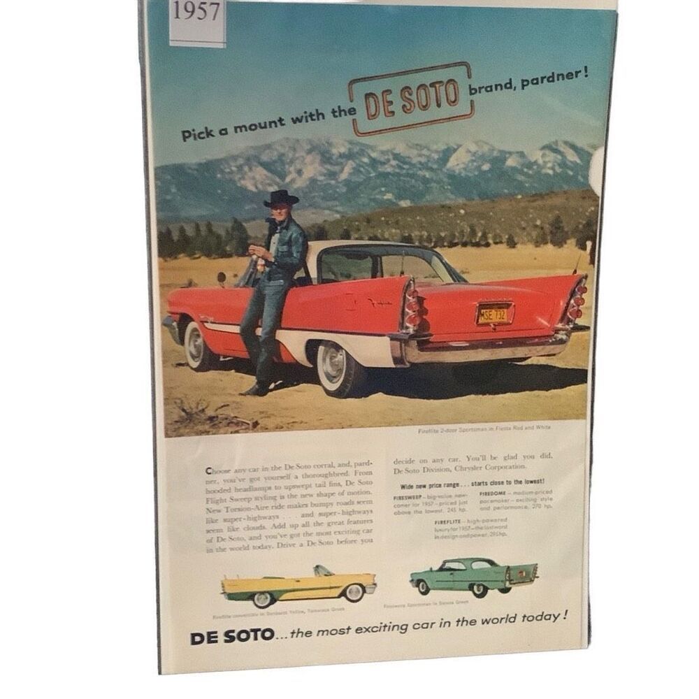 Vintage 1957 DeSoto Pick a Mount Ad Advertisement